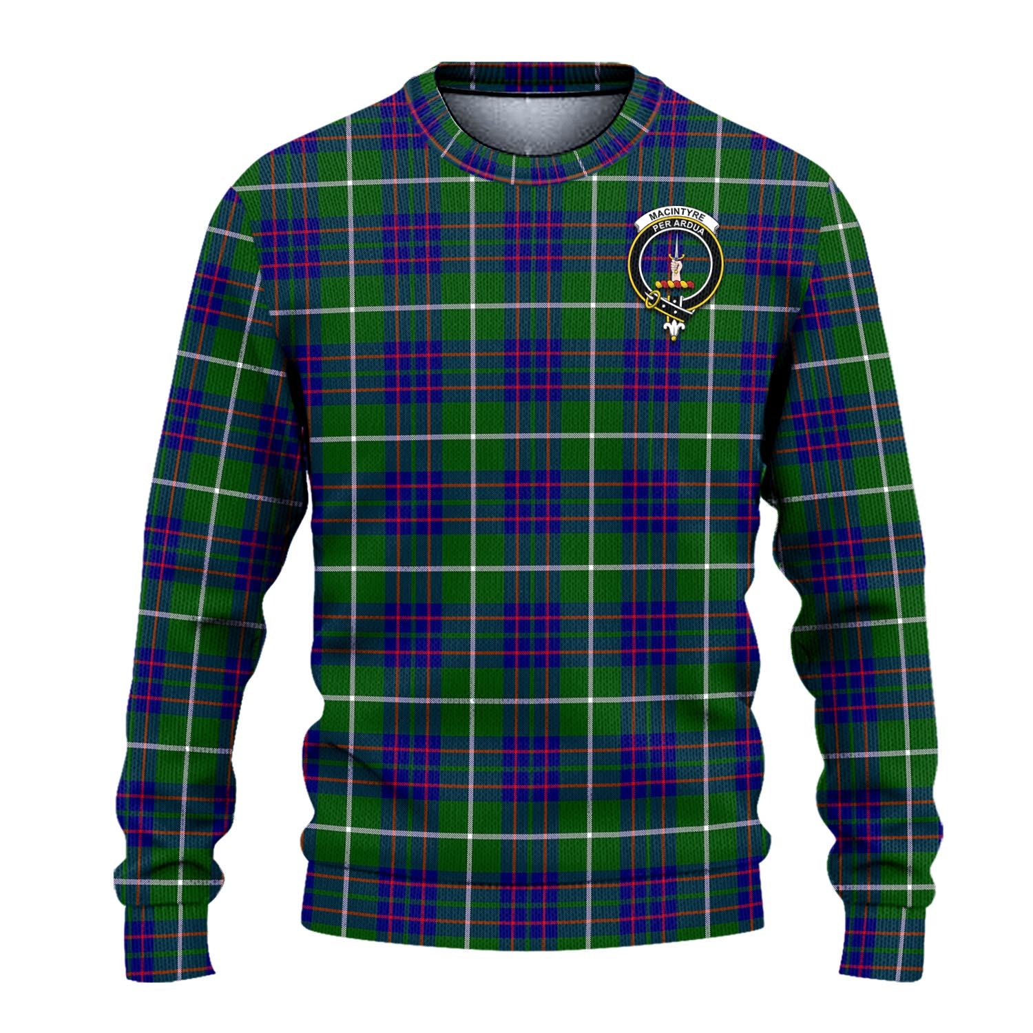 MacIntyre Hunting Modern Tartan Knitted Sweater with Family Crest - Tartanvibesclothing