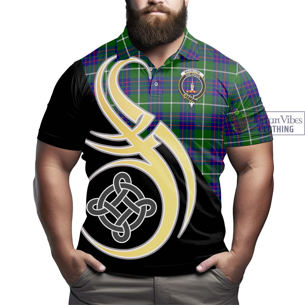 Tartan Vibes Clothing MacIntyre Hunting Modern Tartan Polo Shirt with Family Crest and Celtic Symbol Style