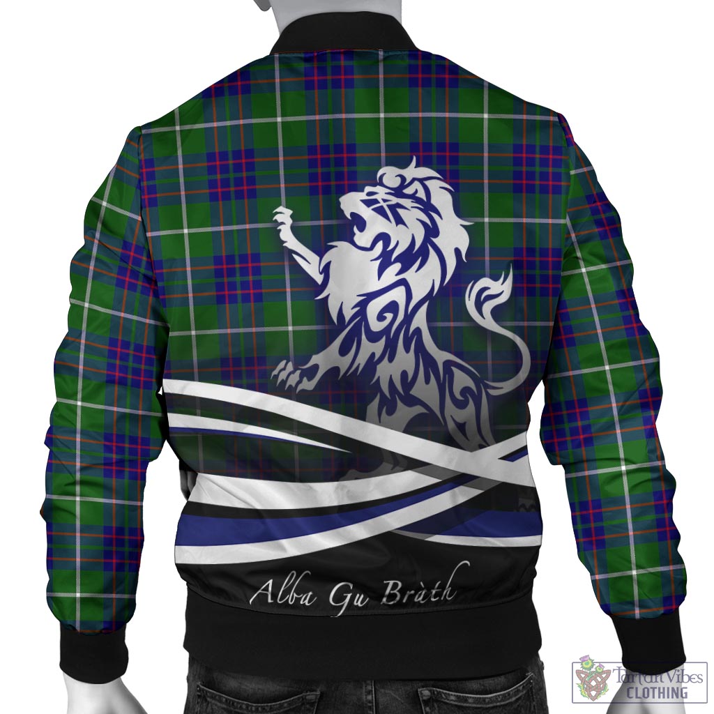 Tartan Vibes Clothing MacIntyre Hunting Modern Tartan Bomber Jacket with Alba Gu Brath Regal Lion Emblem