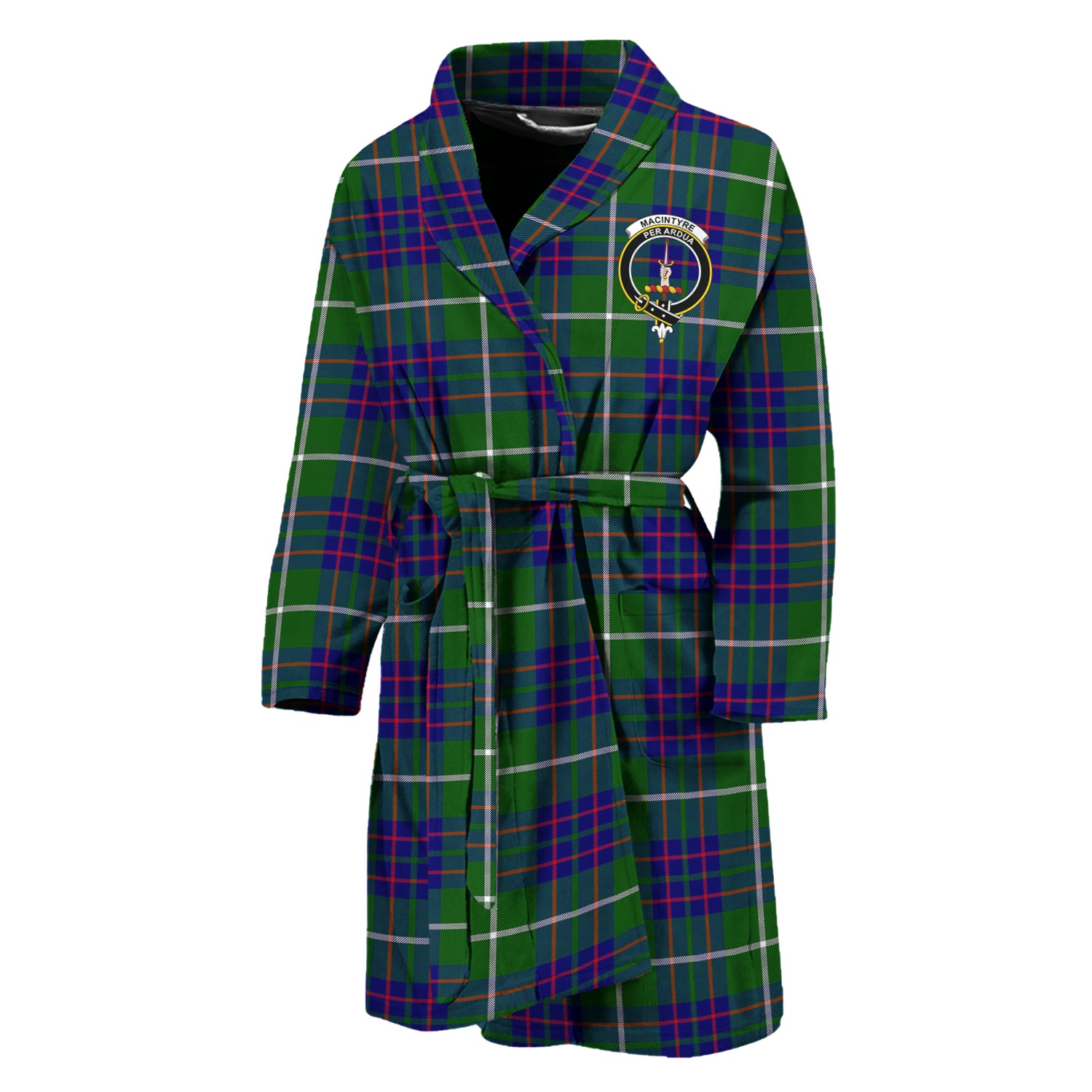 MacIntyre Hunting Modern Tartan Bathrobe with Family Crest Unisex M - Tartan Vibes Clothing