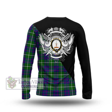 MacIntyre Hunting Modern Tartan Long Sleeve T-Shirt with Family Crest and Military Logo Style