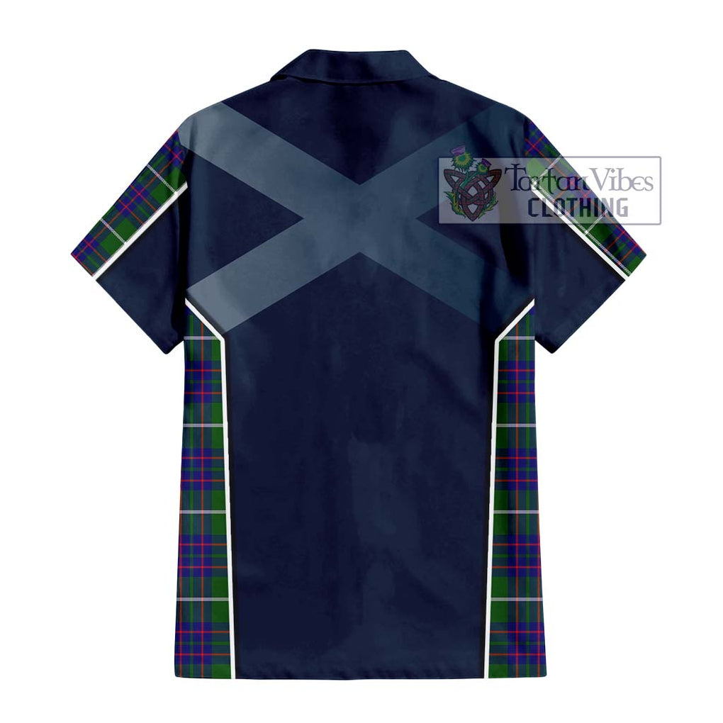 MacIntyre Hunting Modern Tartan Short Sleeve Button Shirt with Family Crest and Lion Rampant Vibes Sport Style - Tartan Vibes Clothing