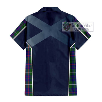 MacIntyre Hunting Modern Tartan Short Sleeve Button Shirt with Family Crest and Lion Rampant Vibes Sport Style