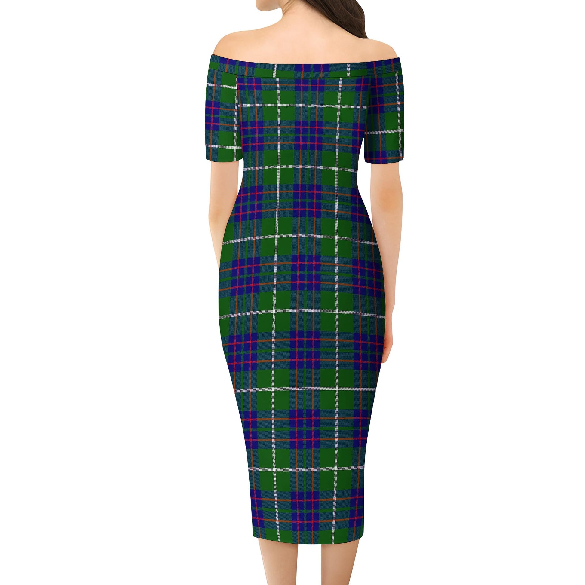 MacIntyre Hunting Modern Tartan Off Shoulder Lady Dress - Tartanvibesclothing