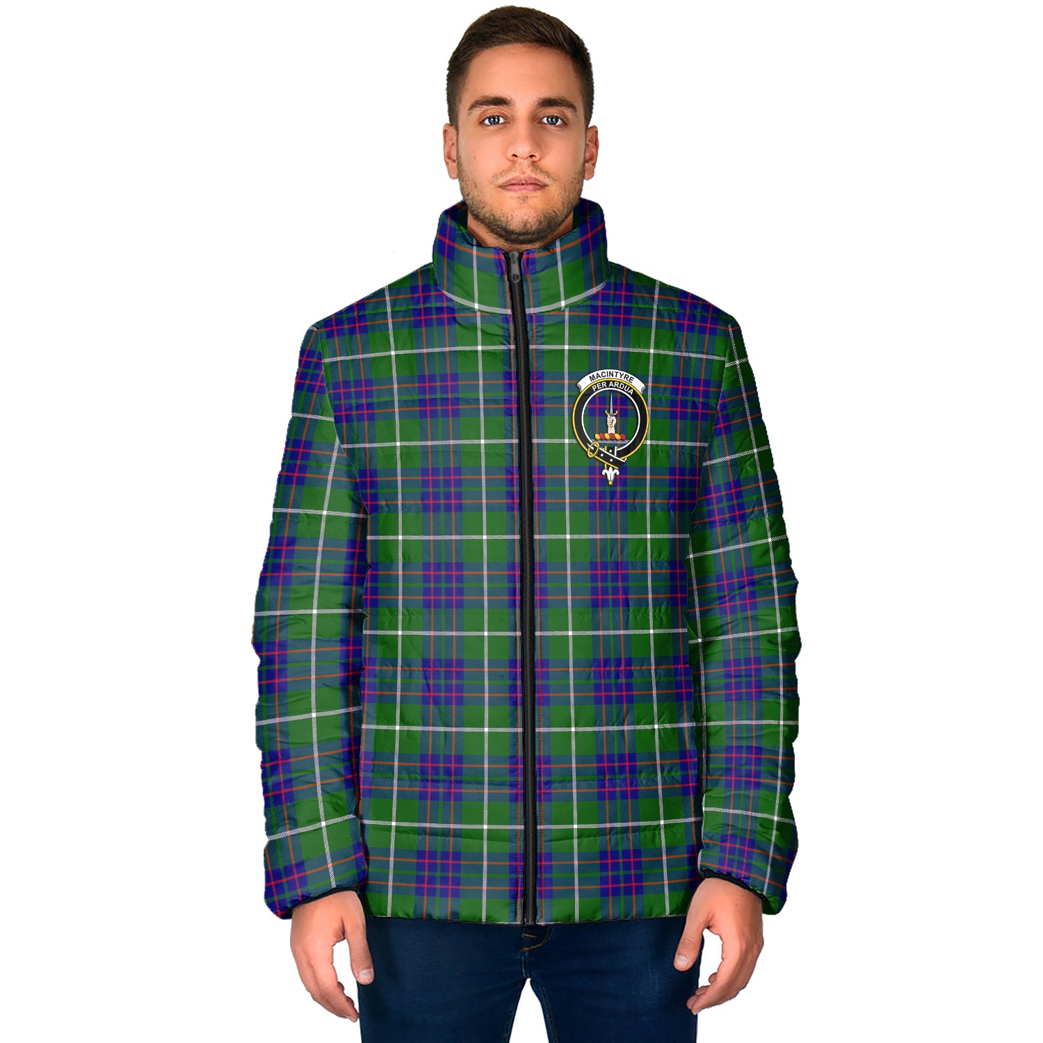 MacIntyre Hunting Modern Tartan Padded Jacket with Family Crest - Tartan Vibes Clothing