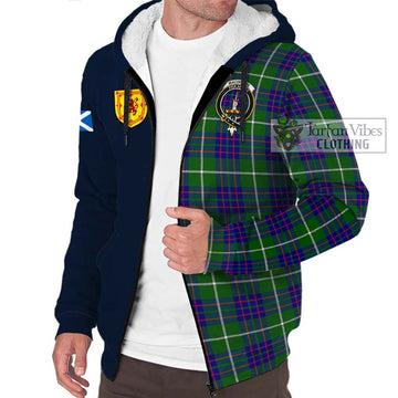 MacIntyre Hunting Modern Tartan Sherpa Hoodie Alba with Scottish Lion Royal Arm Half Style