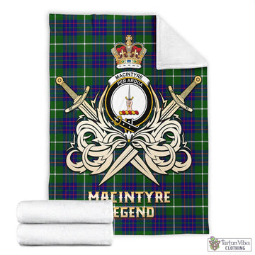 MacIntyre Hunting Modern Tartan Blanket with Clan Crest and the Golden Sword of Courageous Legacy