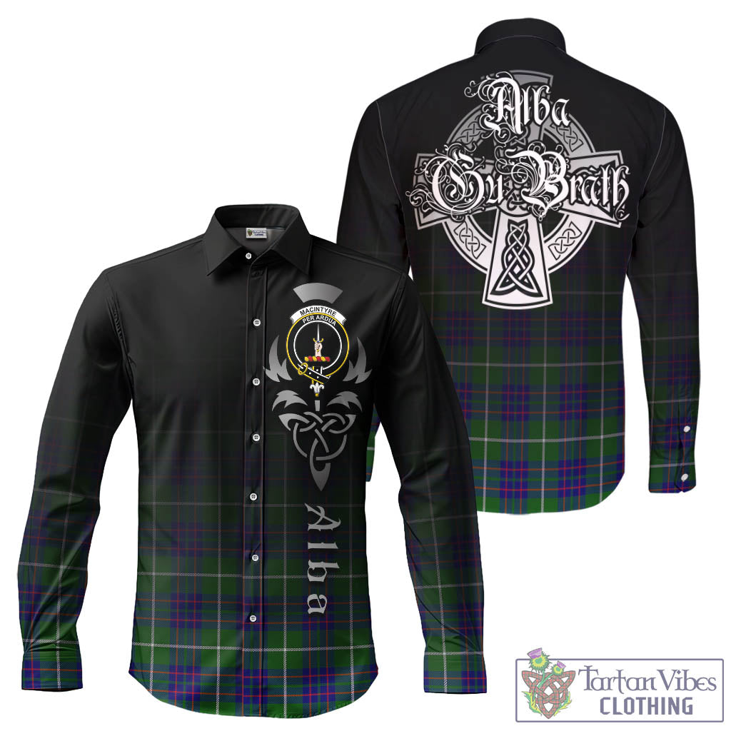 Tartan Vibes Clothing MacIntyre Hunting Modern Tartan Long Sleeve Button Up Featuring Alba Gu Brath Family Crest Celtic Inspired