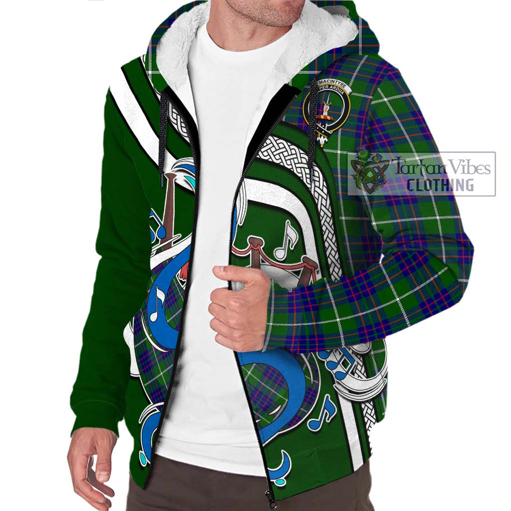 MacIntyre Hunting Modern Tartan Sherpa Hoodie with Epic Bagpipe Style Unisex - Tartanvibesclothing Shop