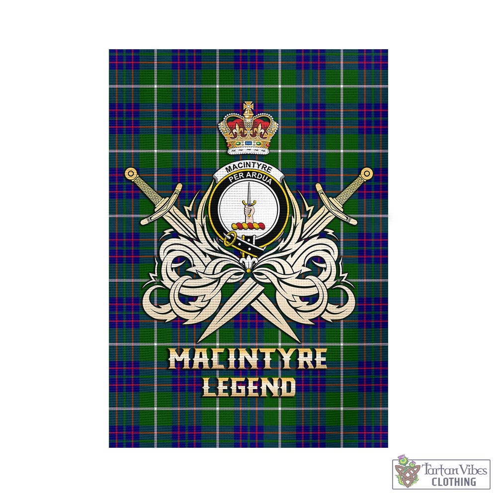 Tartan Vibes Clothing MacIntyre Hunting Modern Tartan Flag with Clan Crest and the Golden Sword of Courageous Legacy