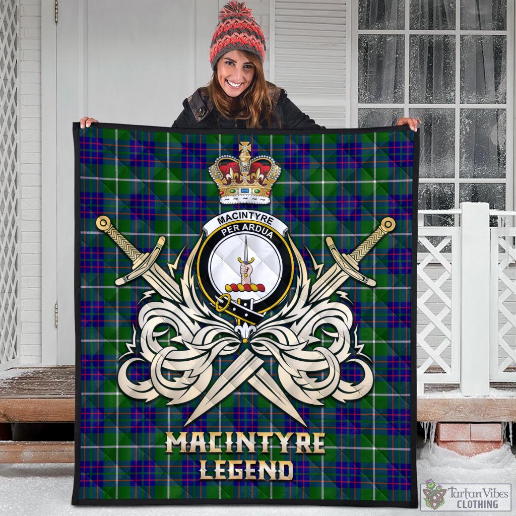 Tartan Vibes Clothing MacIntyre Hunting Modern Tartan Quilt with Clan Crest and the Golden Sword of Courageous Legacy