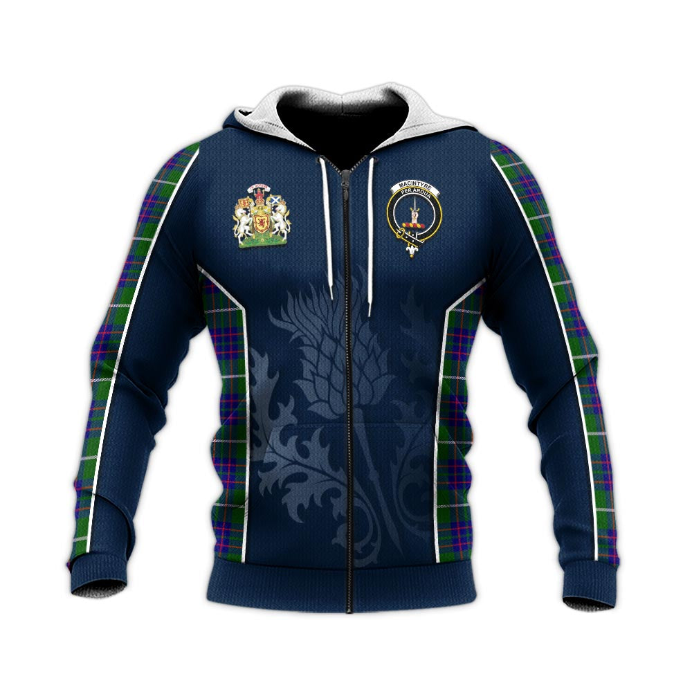 Tartan Vibes Clothing MacIntyre Hunting Modern Tartan Knitted Hoodie with Family Crest and Scottish Thistle Vibes Sport Style