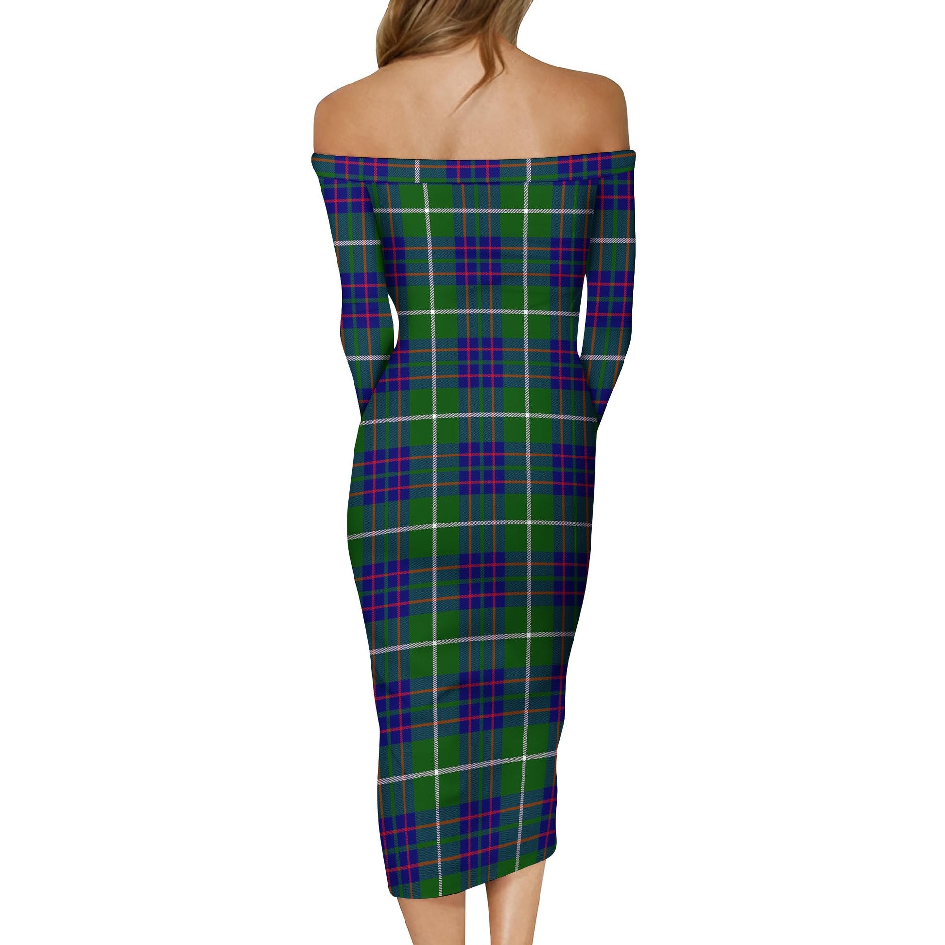 MacIntyre Hunting Modern Tartan Off Shoulder Lady Dress - Tartanvibesclothing