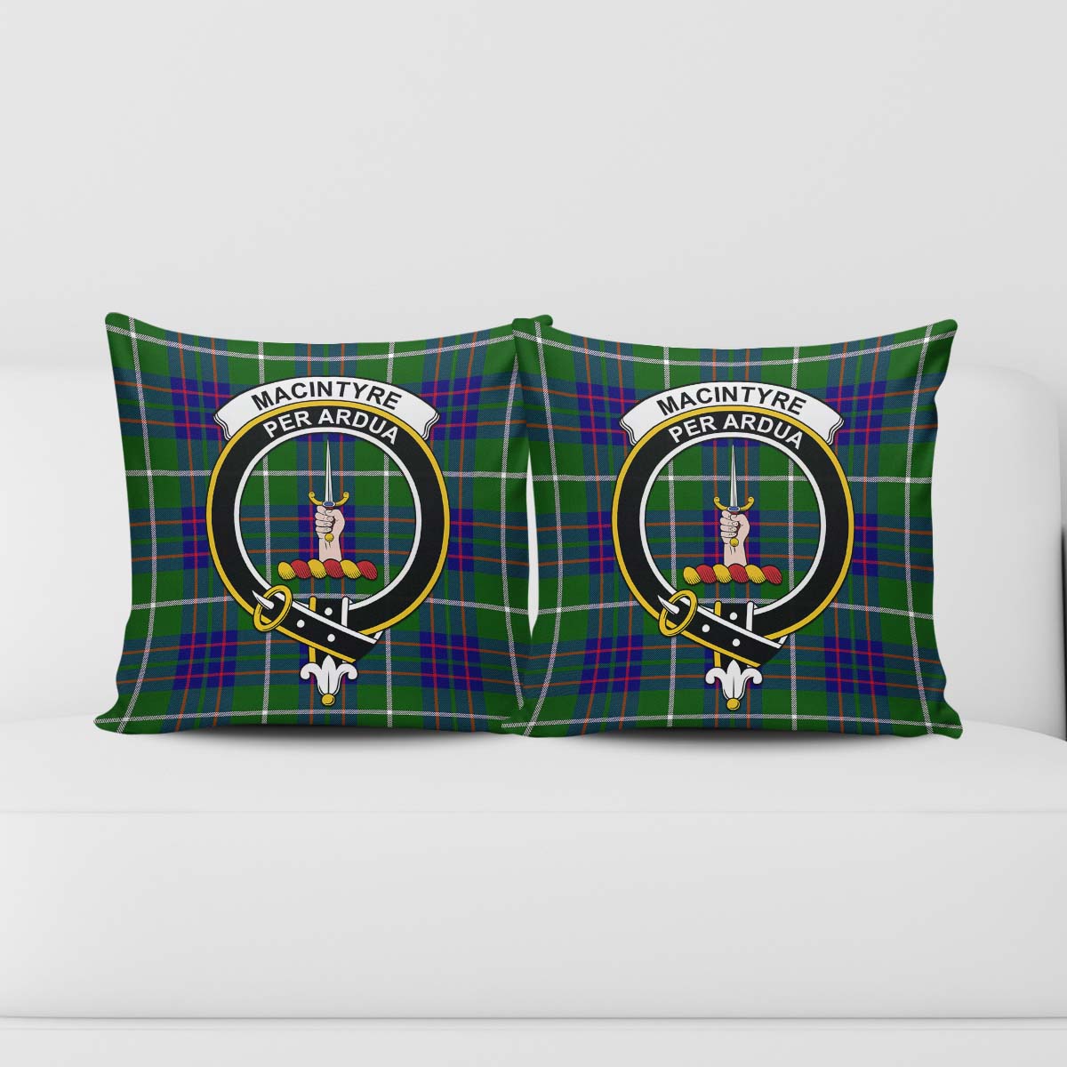 MacIntyre Hunting Modern Tartan Pillow Cover with Family Crest - Tartanvibesclothing