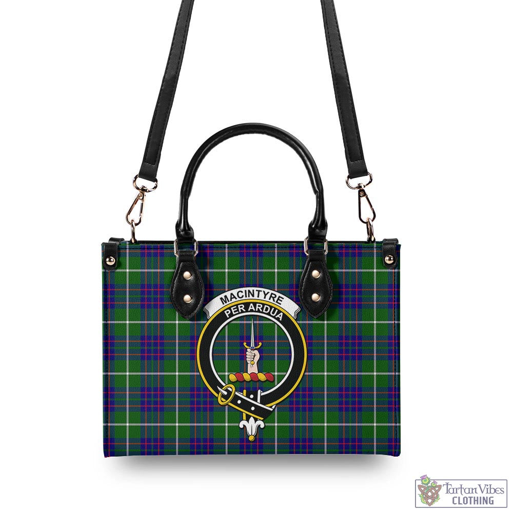 Tartan Vibes Clothing MacIntyre Hunting Modern Tartan Luxury Leather Handbags with Family Crest