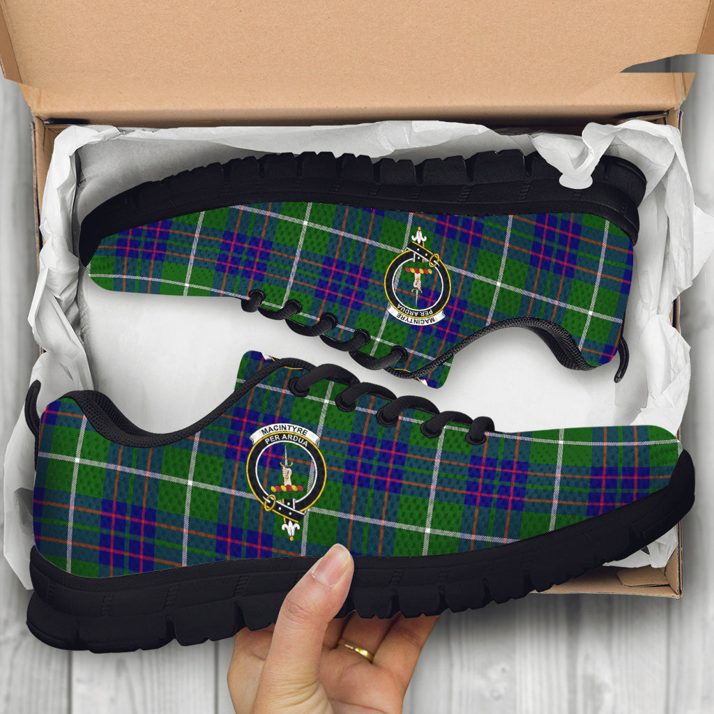 MacIntyre Hunting Modern Tartan Sneakers with Family Crest - Tartan Vibes Clothing