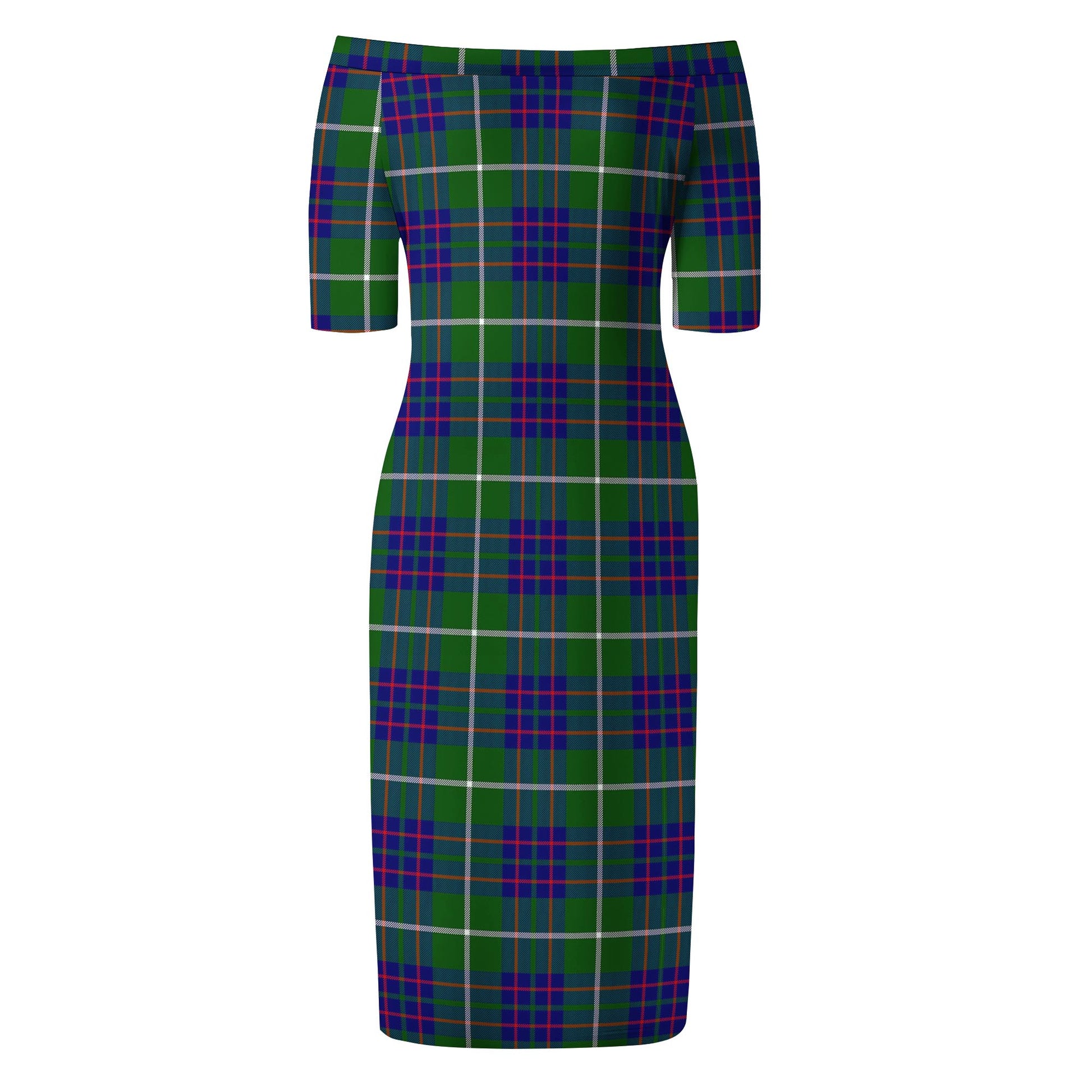 MacIntyre Hunting Modern Tartan Off Shoulder Lady Dress - Tartanvibesclothing