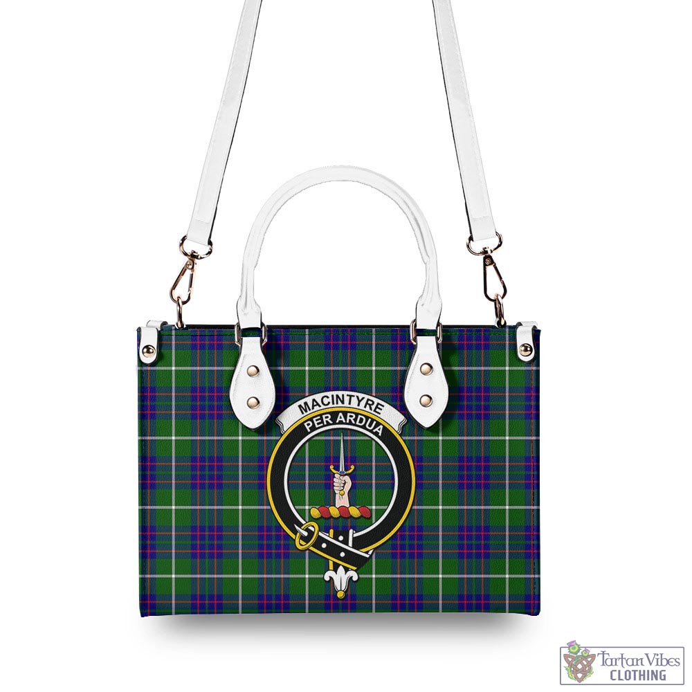 Tartan Vibes Clothing MacIntyre Hunting Modern Tartan Luxury Leather Handbags with Family Crest