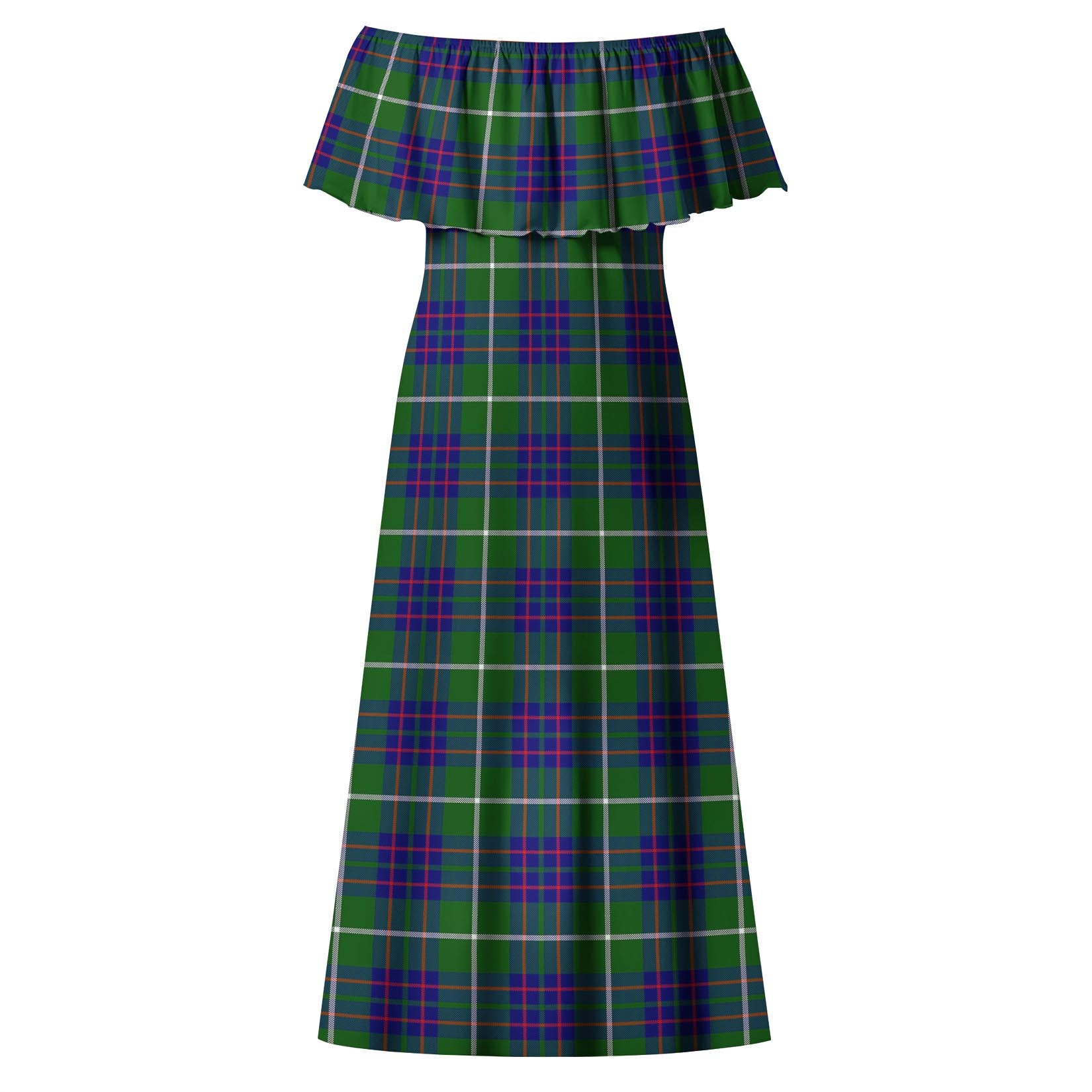 MacIntyre Hunting Modern Tartan Off Shoulder Long Dress - Tartanvibesclothing