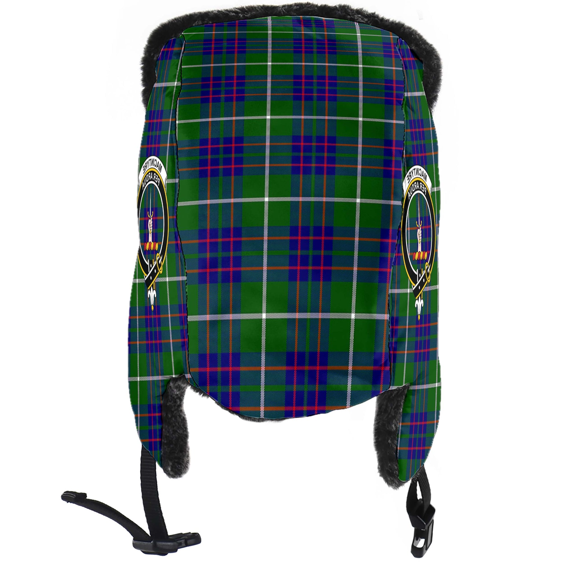 MacIntyre Hunting Modern Tartan Winter Trapper Hat with Family Crest - Tartanvibesclothing