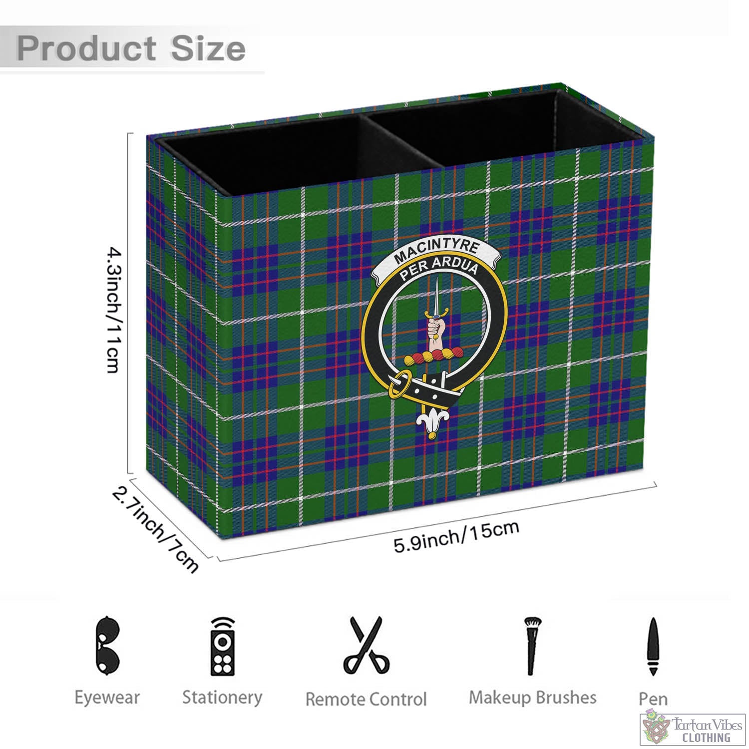 Tartan Vibes Clothing MacIntyre Hunting Modern Tartan Pen Holder with Family Crest