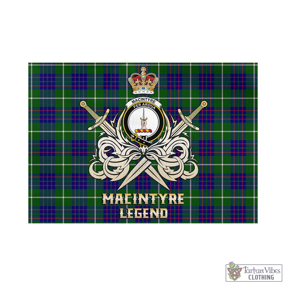 Tartan Vibes Clothing MacIntyre Hunting Modern Tartan Flag with Clan Crest and the Golden Sword of Courageous Legacy