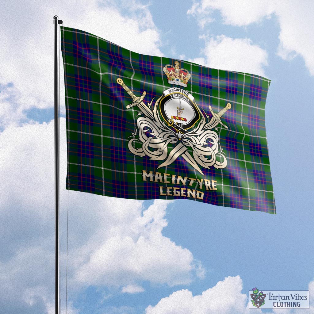 Tartan Vibes Clothing MacIntyre Hunting Modern Tartan Flag with Clan Crest and the Golden Sword of Courageous Legacy