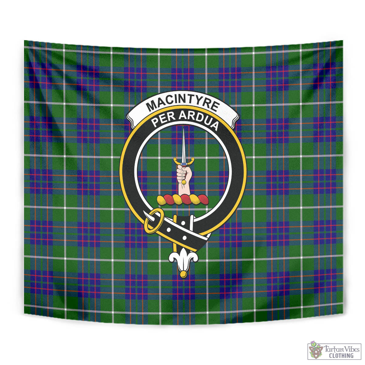 Tartan Vibes Clothing MacIntyre Hunting Modern Tartan Tapestry Wall Hanging and Home Decor for Room with Family Crest