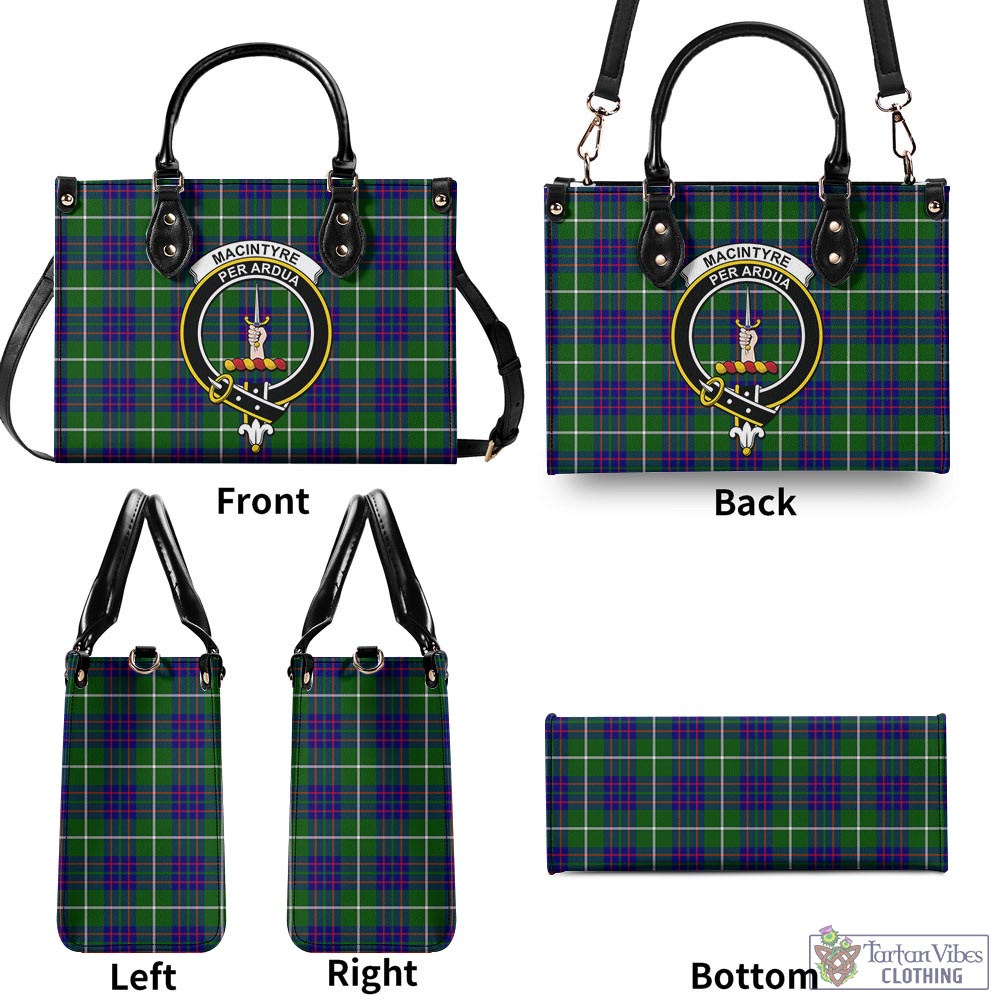 Tartan Vibes Clothing MacIntyre Hunting Modern Tartan Luxury Leather Handbags with Family Crest