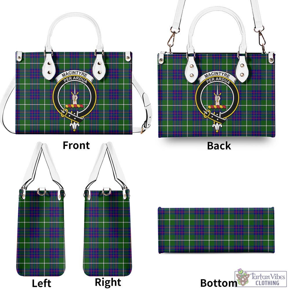 Tartan Vibes Clothing MacIntyre Hunting Modern Tartan Luxury Leather Handbags with Family Crest