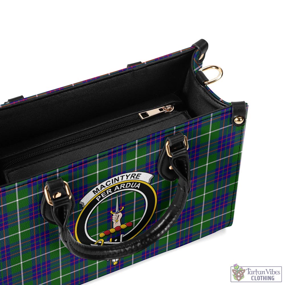 Tartan Vibes Clothing MacIntyre Hunting Modern Tartan Luxury Leather Handbags with Family Crest