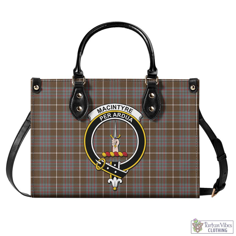 Tartan Vibes Clothing MacIntyre Hunting Weathered Tartan Luxury Leather Handbags with Family Crest