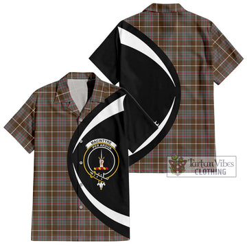 MacIntyre Hunting Weathered Tartan Short Sleeve Button Up with Family Crest Circle Style