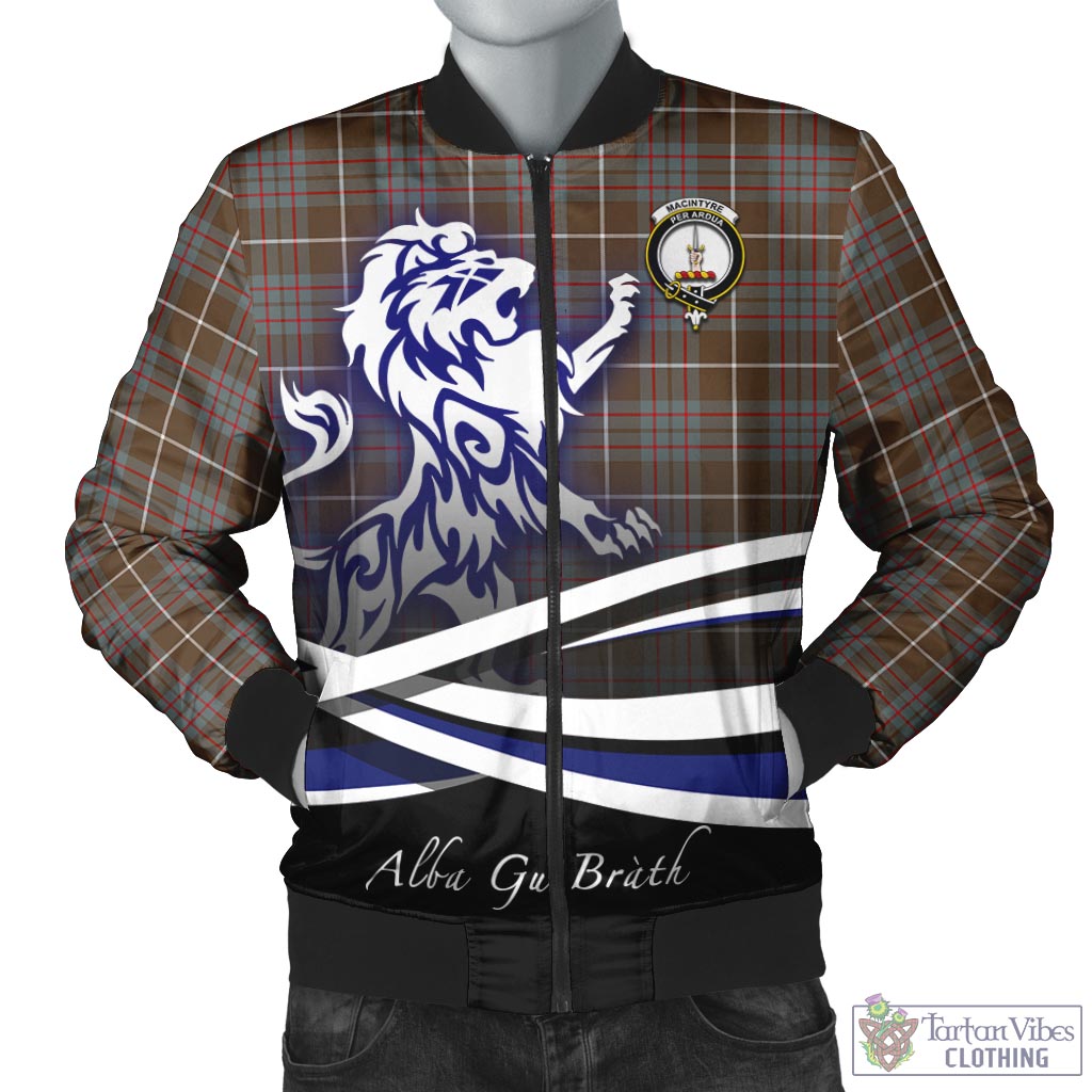 Tartan Vibes Clothing MacIntyre Hunting Weathered Tartan Bomber Jacket with Alba Gu Brath Regal Lion Emblem