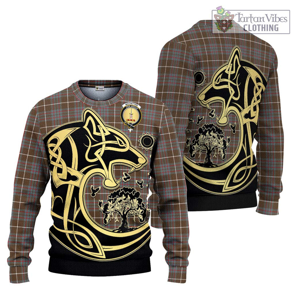 MacIntyre Hunting Weathered Tartan Knitted Sweater with Family Crest Celtic Wolf Style Unisex - Tartan Vibes Clothing