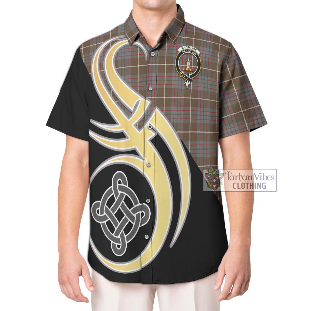 MacIntyre Hunting Weathered Tartan Short Sleeve Button Shirt with Family Crest and Celtic Symbol Style Kid - Tartan Vibes Clothing