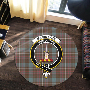 MacIntyre Hunting Weathered Tartan Round Rug with Family Crest