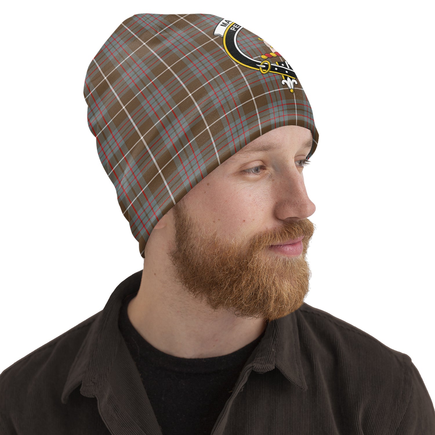 MacIntyre Hunting Weathered Tartan Beanies Hat with Family Crest One Size 10.5*10.2 inches - Tartan Vibes Clothing