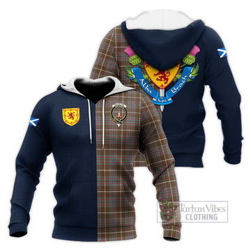 MacIntyre Hunting Weathered Tartan Knitted Hoodie Alba with Scottish Lion Royal Arm Half Style