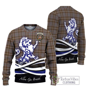 MacIntyre Hunting Weathered Tartan Ugly Sweater with Alba Gu Brath Regal Lion Emblem