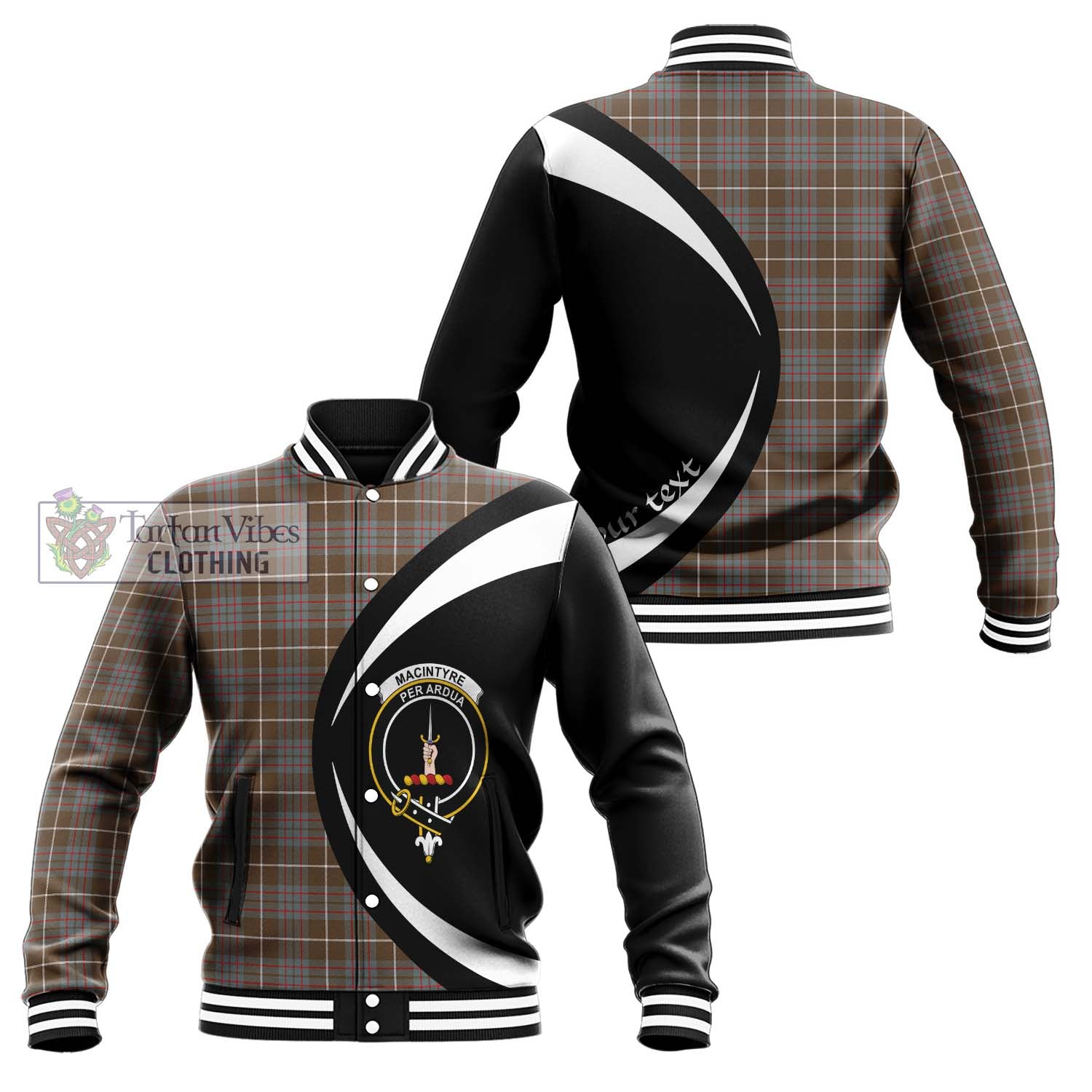 MacIntyre Hunting Weathered Tartan Baseball Jacket with Family Crest Circle Style Unisex - Tartan Vibes Clothing