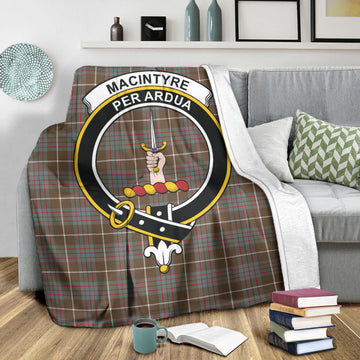 MacIntyre Hunting Weathered Tartan Blanket with Family Crest