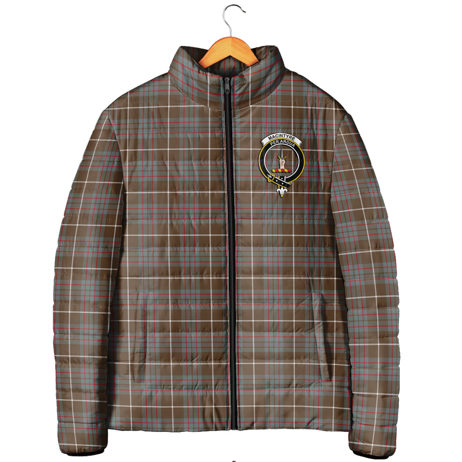 MacIntyre Hunting Weathered Tartan Padded Jacket with Family Crest Men's Padded Jacket - Tartan Vibes Clothing