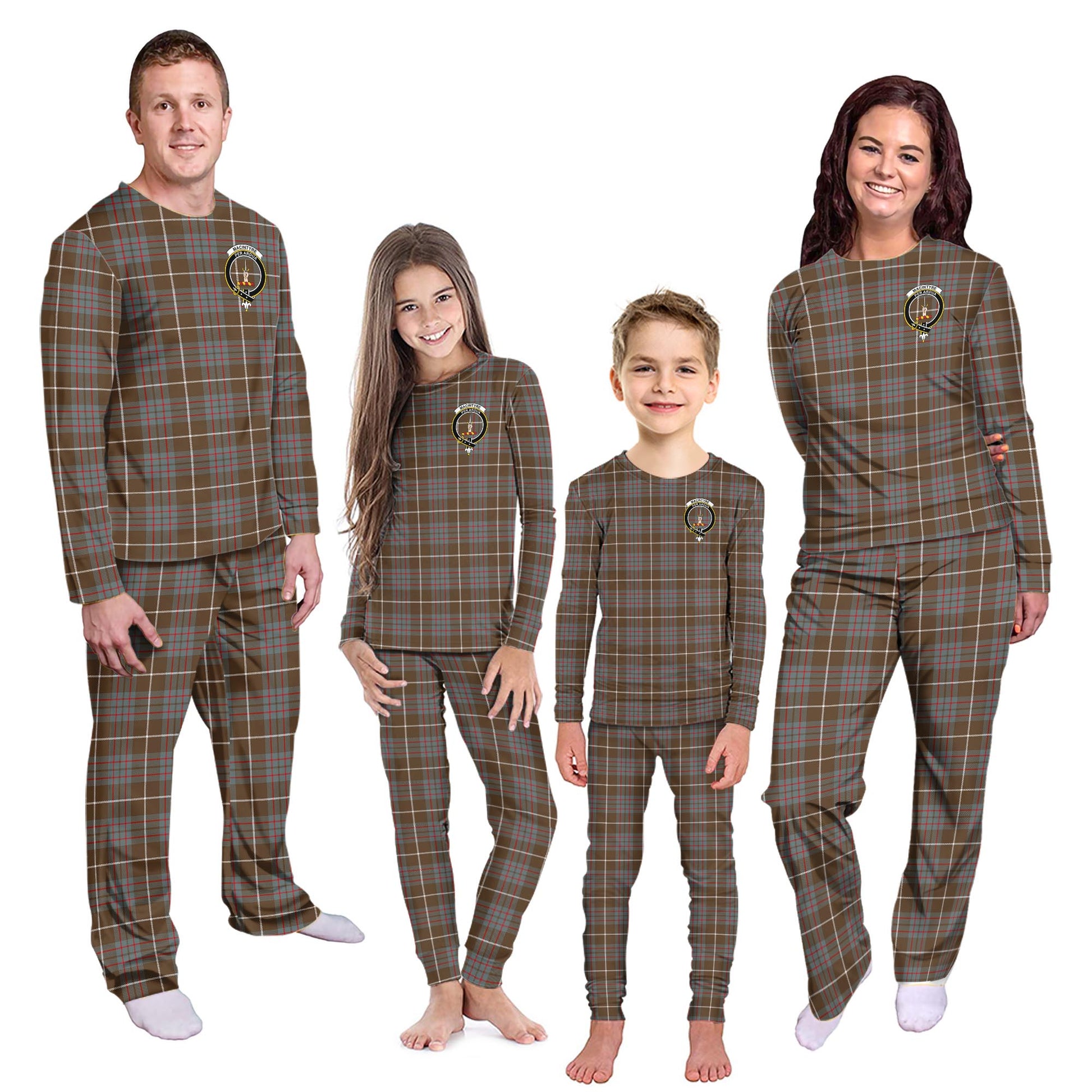 MacIntyre Hunting Weathered Tartan Pajamas Family Set with Family Crest - Tartanvibesclothing