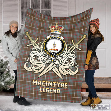 MacIntyre Hunting Weathered Tartan Blanket with Clan Crest and the Golden Sword of Courageous Legacy