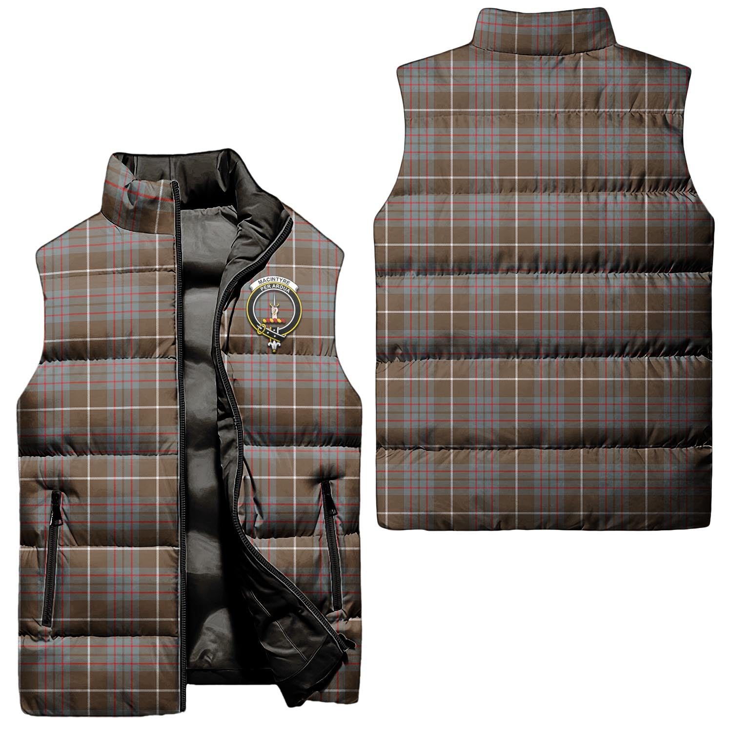 MacIntyre Hunting Weathered Tartan Sleeveless Puffer Jacket with Family Crest Unisex - Tartanvibesclothing