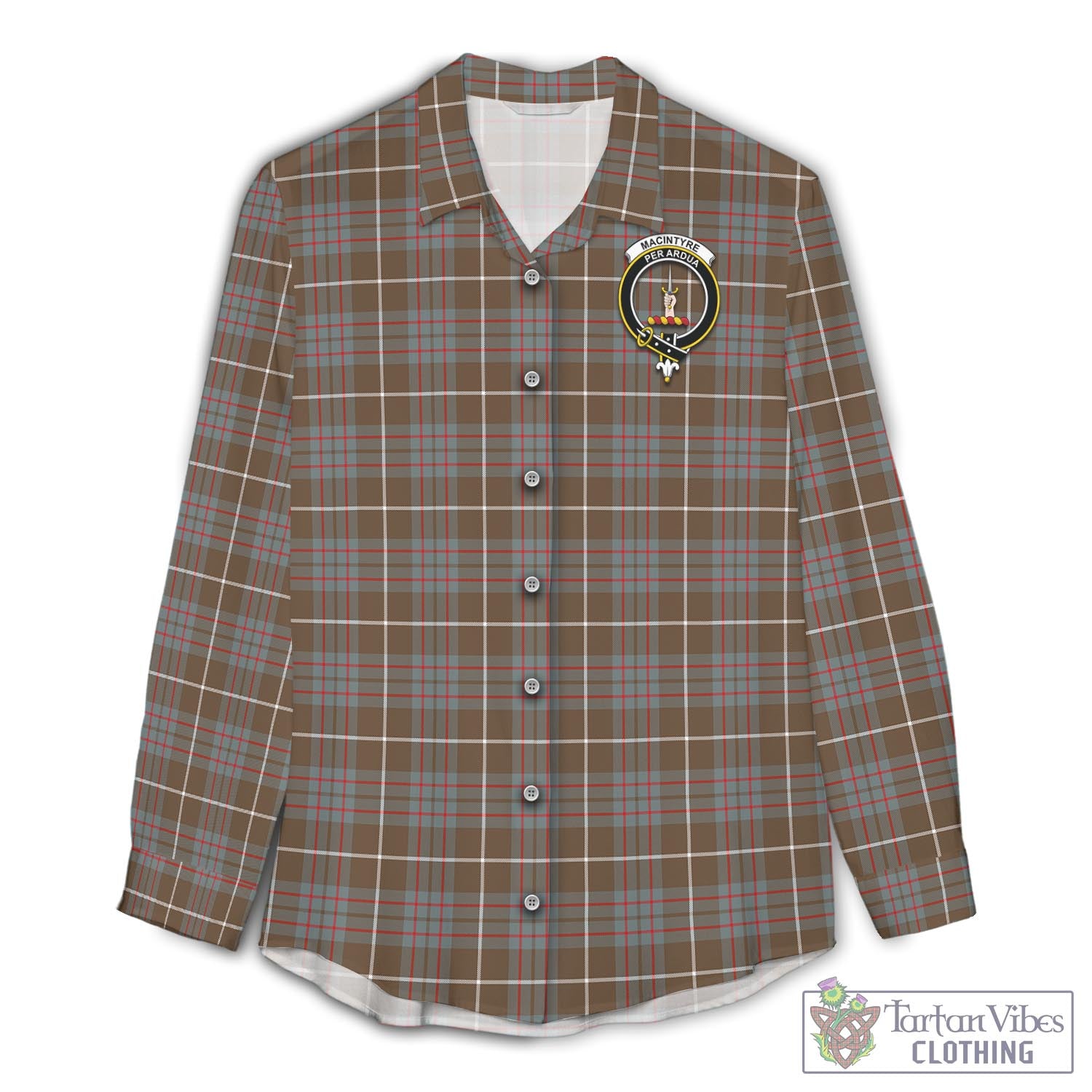 Tartan Vibes Clothing MacIntyre Hunting Weathered Tartan Womens Casual Shirt with Family Crest