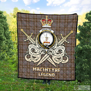 MacIntyre Hunting Weathered Tartan Quilt with Clan Crest and the Golden Sword of Courageous Legacy