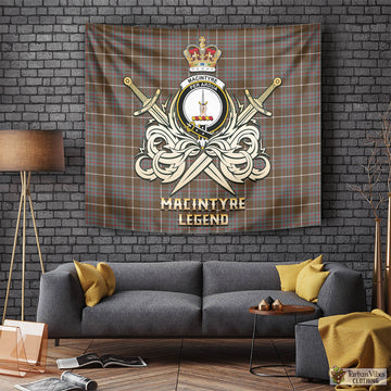 MacIntyre Hunting Weathered Tartan Tapestry with Clan Crest and the Golden Sword of Courageous Legacy