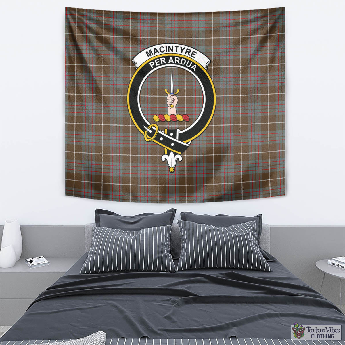 Tartan Vibes Clothing MacIntyre Hunting Weathered Tartan Tapestry Wall Hanging and Home Decor for Room with Family Crest